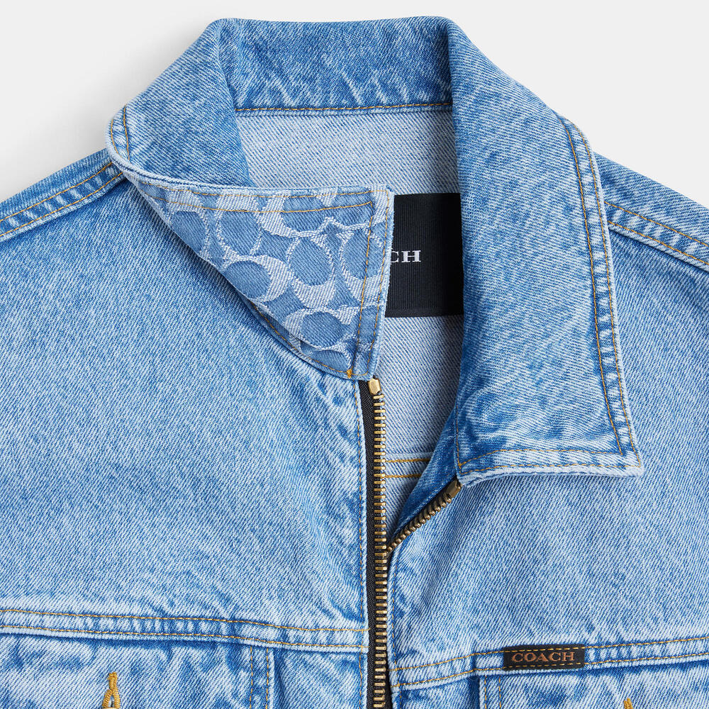 LIKE NEW AUTHENTIC COACH Denim Crop Jacket In Organic Cotton - Picture 3 of 10